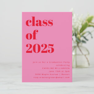 Invitation Bold Classe rose et rouge de 2025 Graduation Party