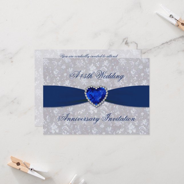 Invitation Bold Damask 45e anniversaire 4,5 x 6,25 (Devant/Arrière en situation)