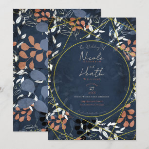 Invitation Bold Fall Floral Terracotta Blue Gold Mariage