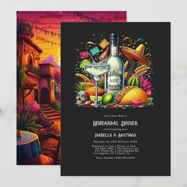 Invitation Bold Fiesta "Parlons tacos d'un dîner de répétitio (Devant / Derrière)
