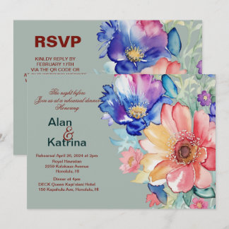Invitation Bold Floral Eucalyptus Green Rehearsal Dinner