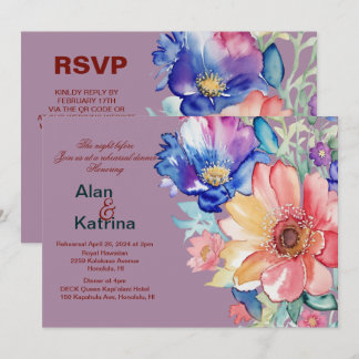 Invitation Bold Floral Magenta Wedding Rehearsal Dinner