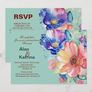 Invitation Bold Floral Mint Green Wedding Dinner Rehearsal