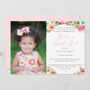 Invitation Bold Florals Espagnol 2ème anniversaire Baptême Pa