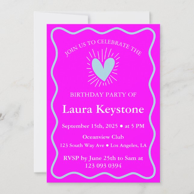 Invitation Bold Fuchsia & Light Blue Anniversaire (Devant)