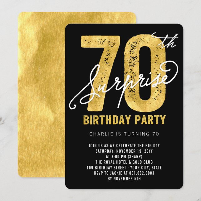 Invitation Bold Gold Foil Surprise 70e anniversaire Invitatio (Devant / Derrière)