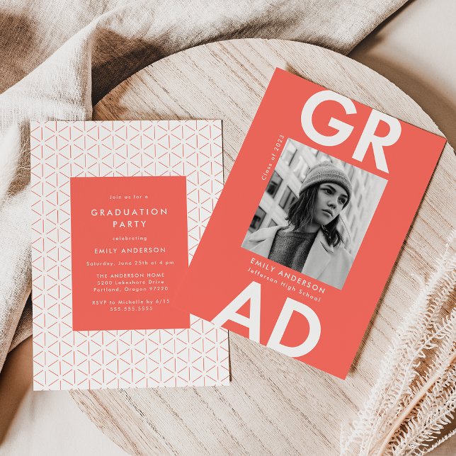 Invitation Bold Grad Coral Photo Party Graduation (Créateur téléchargé)