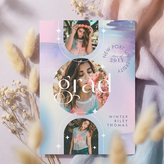 Invitation Bold Iridescent Watercolor Photo Grad Announcement (Iridescent Watercolor Photo Graduation Announcemen Invitation)