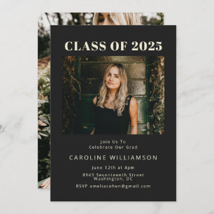 Invitation Bold Modern Black Deux Photo Graduation Party Invi