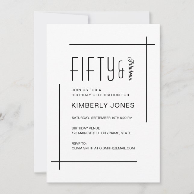 Invitation Bold Modern Fifty & Fabulous 50th Birthday Party (Devant)
