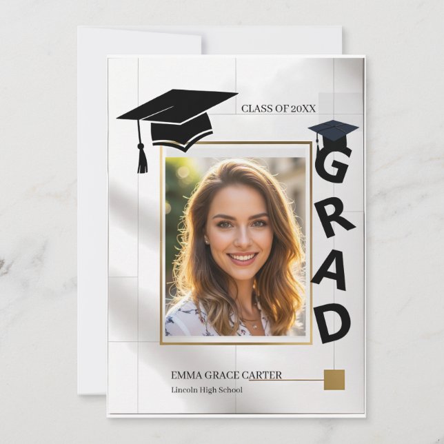 Invitation Bold Modern GRAD Typography Gold Photo Graduation (Devant)