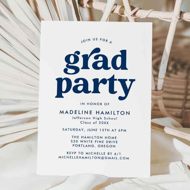 Invitation Bold Navy Blue Typography Graduation Party (Créateur téléchargé)