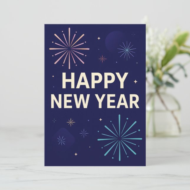 Invitation Bold Navy Gold 2026 Celebration Fireworks (Debout devant)