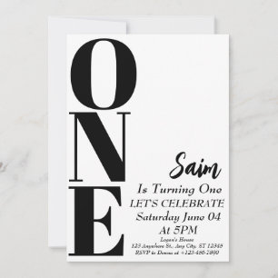 Invitation Bold ONE 1er anniversaire Noir et blanc 1er annive