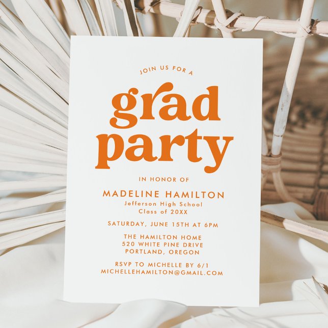 Invitation Bold Orange Typography Graduation Party (Créateur téléchargé)