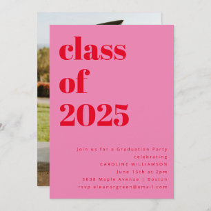 Invitation Bold Pink and Red 2025 Photo Graduation Party