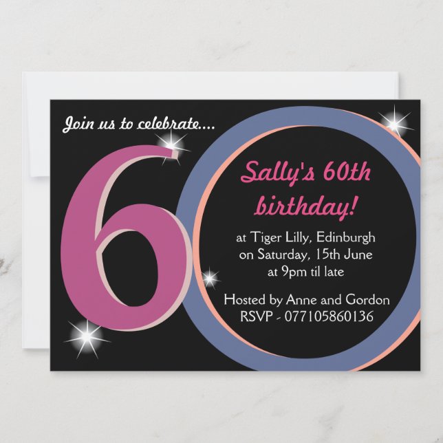 Invitation Bold Pink & Blue Soixantième anniversaire (Devant)