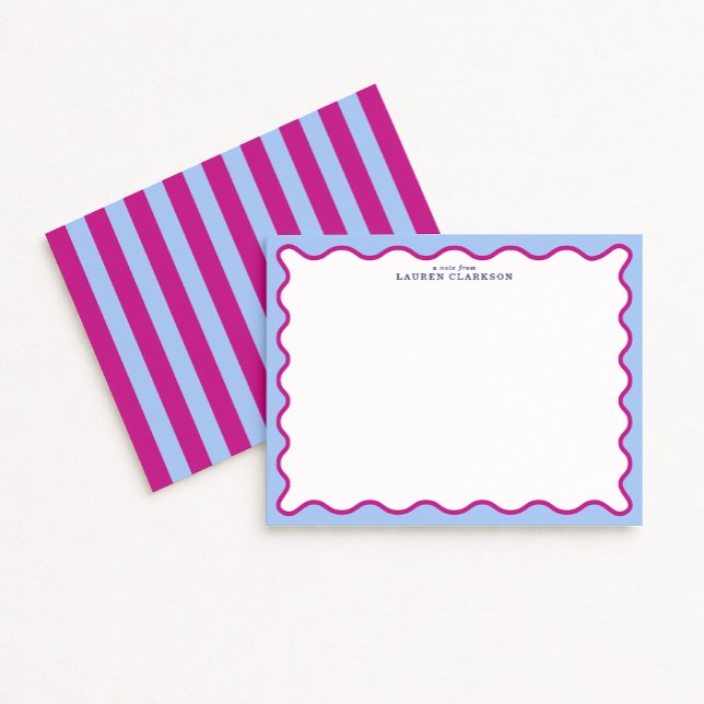 Invitation Bold Pink & Blue Striped Wavy Frame Note Card (Créateur téléchargé)