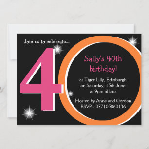 Invitation Bold Pink & Orange Quarantième anniversaire
