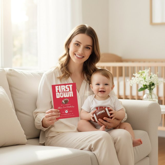 Invitation Bold Red Football First Birthday Party Invite (Créateur téléchargé)