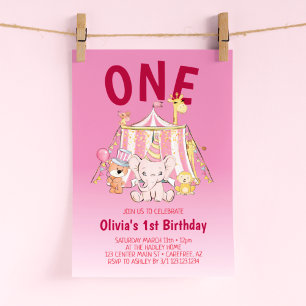 Invitation Bold Red Pink Circus 1er anniversaire