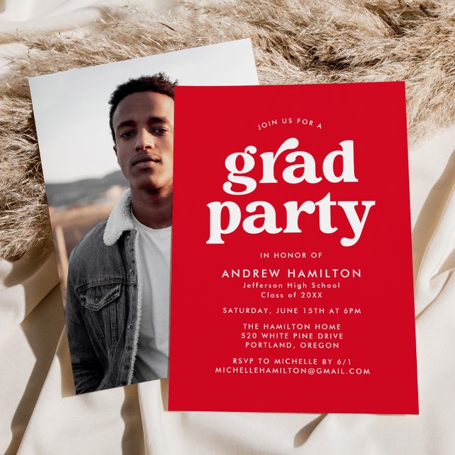 Invitation Bold Red Typography Photo Graduation Party (Créateur téléchargé)