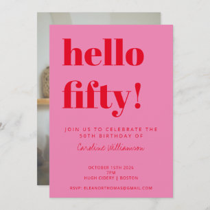 Invitation Bold rose rouge moderne 50e anniversaire Photo
