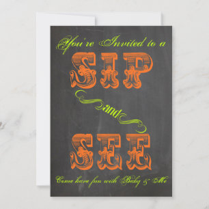 Invitation BOLD Safety Orange Chalkboard Sip & See Baby Showe