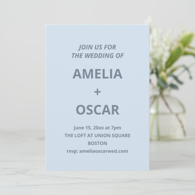 Invitation Bold Soft Blue Modern Minimal Wedding Typography (Debout devant)