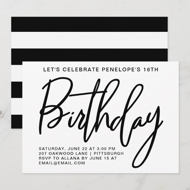 Invitation Bold Stripes fête d'anniversaire (Devant / Derrière)