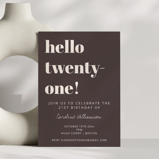 Invitation Bold Typography Brown Modern 21st Birthday Party (Créateur téléchargé)