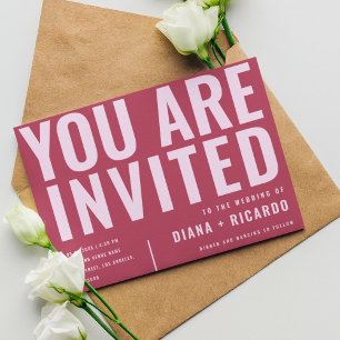Invitation Bold Typography Magenta   Pink All in One Wedding