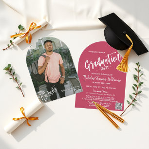 Invitation Bold Viva Magenta Arch Photo Grad Party