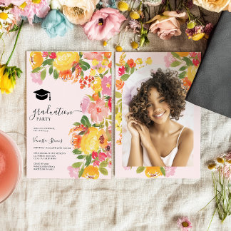 Invitation Bold Wildflower Floral Watercolor Photo Graduation
