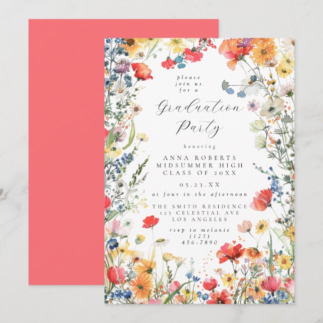 Invitation Bold Wildflower Graduation Party (Devant / Derrière)