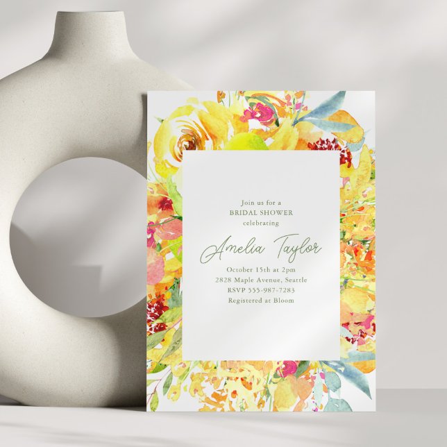 Invitation Bold Yellow Watercolor Floral Bridal Shower (Créateur téléchargé)