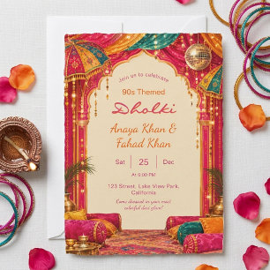 Invitation Bollywood 90s Dholki Nuit de Sangeet Desi Colorée