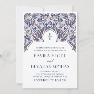 Invitation Bollywood indien bleu violet mariage asiatique