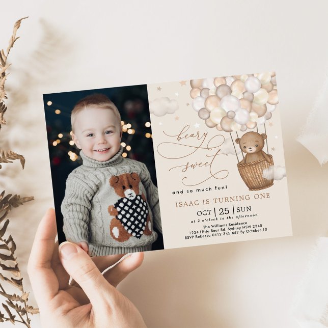 Invitation Boloon à air chaud de l'ours Brown mignon 1er anni (Créateur téléchargé)