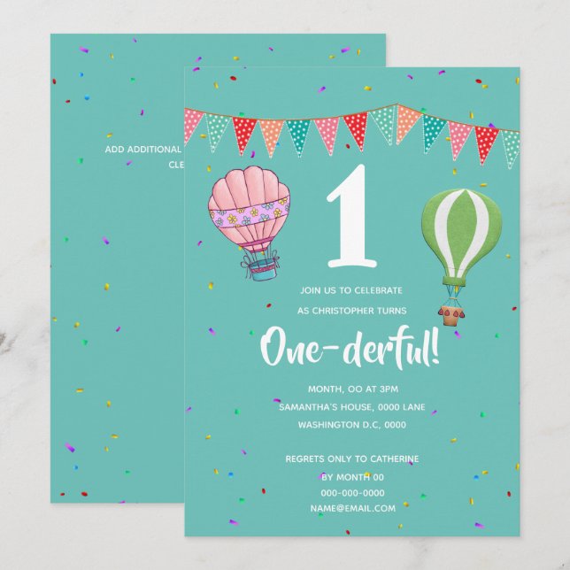 Invitation Bombarde à air chaud de la fille de premier annive (Devant / Derrière)