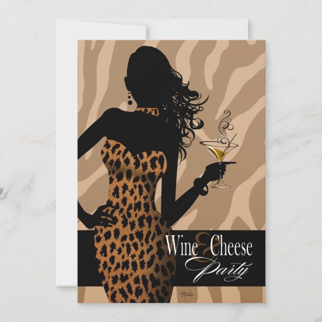 Invitation Bombshell Leopard Wine & Cheese Party Tan (Devant)