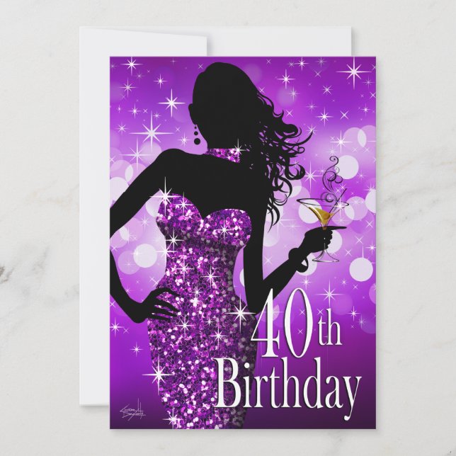 Invitation Bombshell Zebra 40ème Surprise Party | pourpre (Devant)