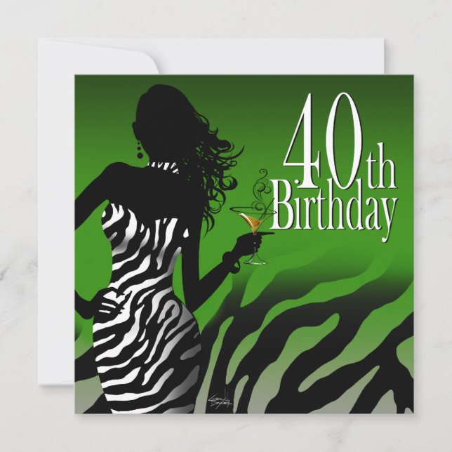 Invitation Bombshell Zebra 40th Birthday Party Bottle Green (Devant)