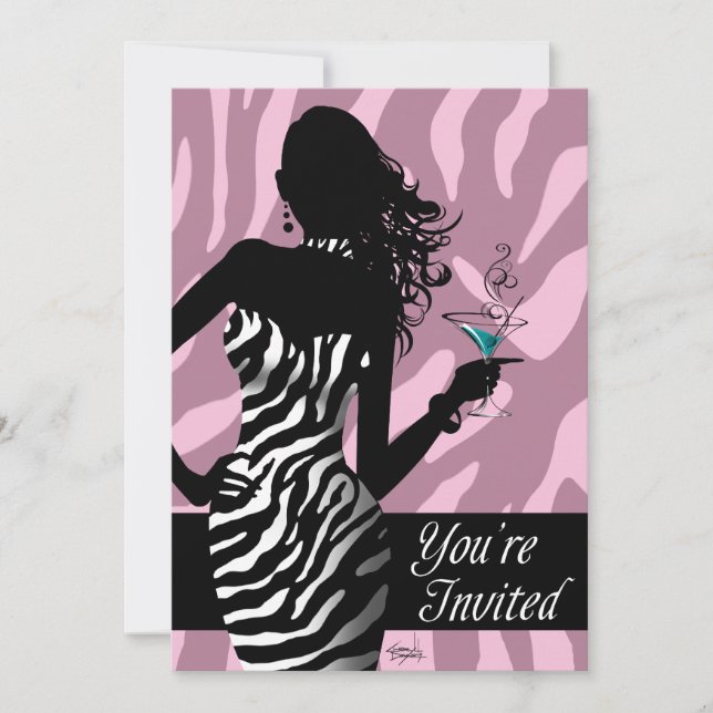 Invitation Bombshell Zebra Bachelorette Dames Nuit rose (Devant)