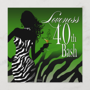 Invitation Bombshell Zebra Loveness 40th Birthday Green