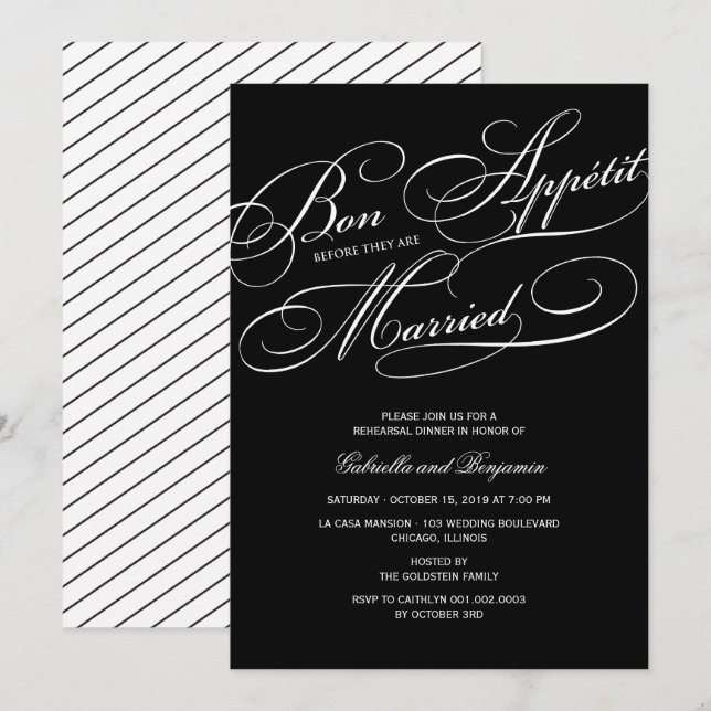 Invitation Bon Appetit Avant Le Dîner De Répétition Marié Inv (Devant / Derrière)