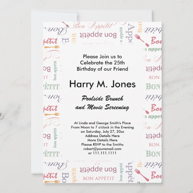 Invitation Bon Appetit Motif classique (Dos)