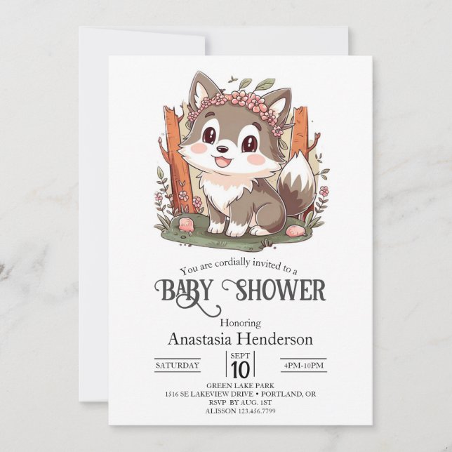 Invitation Bon Baby shower de loup mignon (Devant)