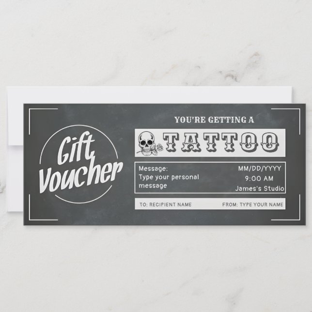 Invitation Bon cadeau personnalisé simple pour tatouage (Devant)