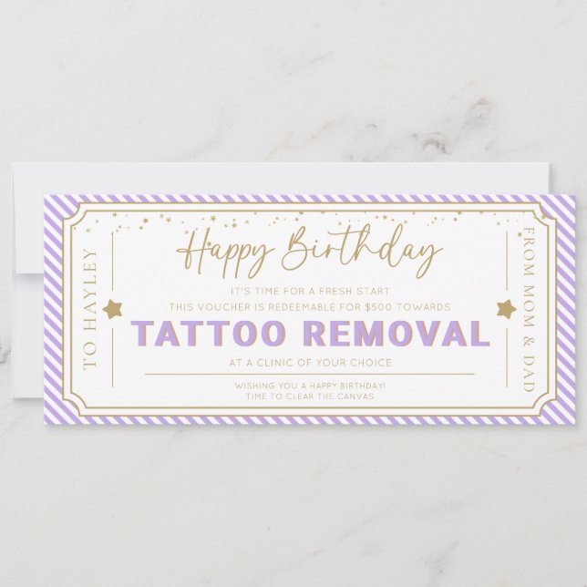 Invitation Bon de cadeau d'anniversaire pour suppression de t (Devant)
